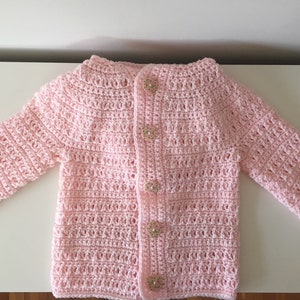 Handmade Toddler Girl Hooded Cardigan / Crocheted Toddler Girl Sweater in Pink