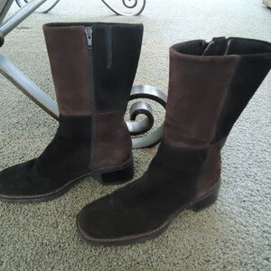 Vintage Aquatalia Boots Marvin K Women 9 Tall Black Suede Elastic Leather Trim Etsy