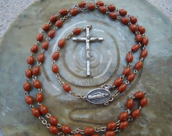 Vintage Brown Beaded Rosary from Italy