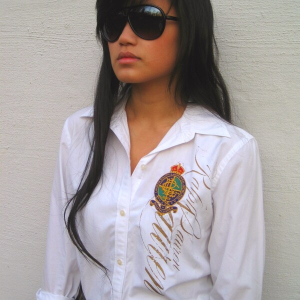 Vintage White SHIRT Button Down Ralph Lauren Top