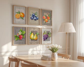 Mid-Century Modern Fruit Prints: Kitchen Wall Art Set (Digital Download)