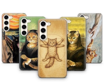 Capa para celular com paródia do meme do gato de Da Vinci, compatível com Samsung Galaxy S26 Ultra, S25 FE, S24 Plus, S23, S22, S21, S20, A17, A16, A26, A37, A36, A55 e A57.
