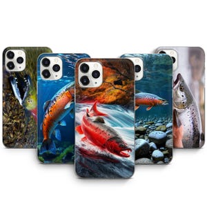 Custodia per iPhone con motivo salmone rosa, modello "Pescatore" per iPhone 16 Pro Max, 15 Pro, 14 Plus, 13, 12, 11, X, XS, SE2022, SE2020, 8+, 7+, 6S