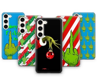 Capa de celular com desenho do Grinch mostrando o dedo do meio, perfeita para Samsung Galaxy S26 Ultra S25 FE S24 Plus S23 S22 S21 S20 A17 A16 A26 A37 A36 A55 A57