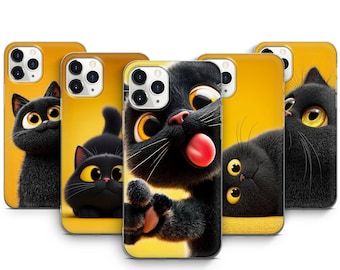 Capa para celular com estampa de gato preto para iPhone 17 Pro Max, 16 Pro, 15 Plus, 14, 13 Mini, 12, 11, X, XS e Pixel 10 Pro XL, 10 A, 9 Pro e 8.