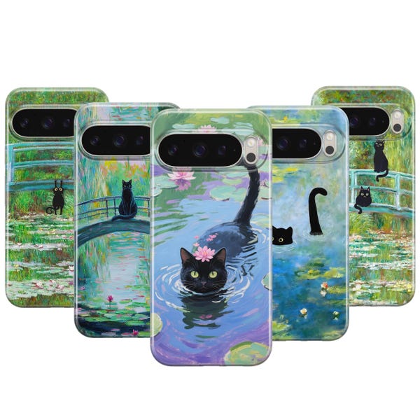 Cat Meme Water Lily Phone Case Claude Monet Parody Google Pixel Case 10 ProXL 9 Pro 8 Samsung Galaxy Cases S25 FE S24 S23 S22 S21 Ultra Plus