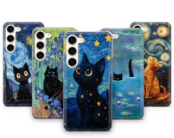 Cat Meme Van Gogh Phone Case Vincent Parody Case For Samsung Galaxy S26 Ultra S25 FE S24 Plus S23 S22 S21 S20 A17 A16 A26 A37 A36 A55 A57