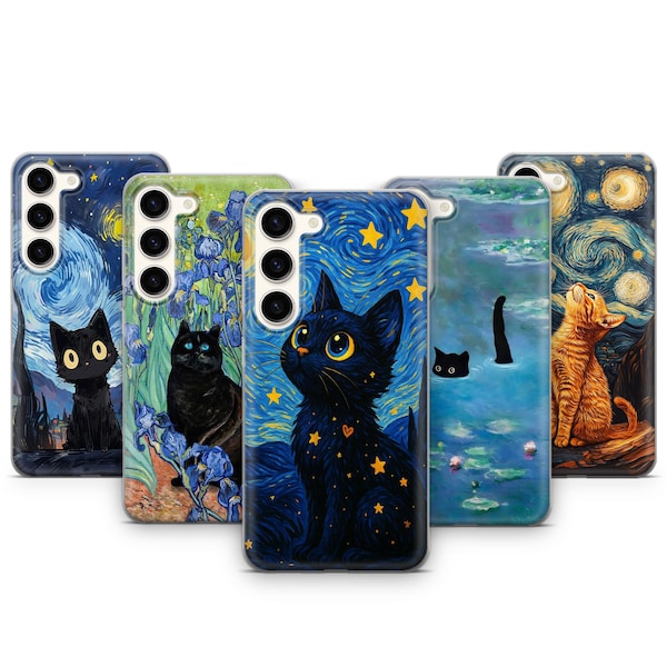 Cat Meme Van Gogh Phone Case Vincent Parody Case For Samsung Galaxy S26 Ultra S25 FE S24 Plus S23 S22 S21 S20 A17 A16 A26 A37 A36 A55 A57