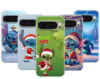 Capa de celular com estampa de desenho animado de Natal e alienígena para Google Pixel 10 Pro XL 9 Pro 8 e Samsung Galaxy S25 S24 S23 FE S22 S21 S20 Ultra Plus