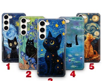 Cat Meme Van Gogh Phone Case Vincent Parody Case For Samsung Galaxy S26 Ultra S25 FE S24 Plus S23 S22 S21 S20 A17 A16 A26 A37 A36 A55 A57