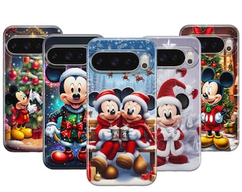 Capa de Natal do Mickey para Celular, Capa de Natal da Disney para Google Pixel 10 Pro XL, 9 Pro, 8, 7, Capas para Samsung Galaxy S25, S24, S23, S22, S21, S20 Ultra Plus