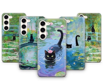 Capa para celular com meme de gato Monet, paródia de lírio d'água, para Samsung Galaxy S26 Ultra S25 FE S24 Plus S23 S22 S21 S20 A17 A16 A26 A37 A36 A55 A57