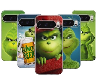Capa de celular com desenho de Natal e Grinch para Google Pixel 10 Pro XL 9 Pro 8 7 Samsung Galaxy S25 S24 S23 S22 S21 S20 Ultra Plus