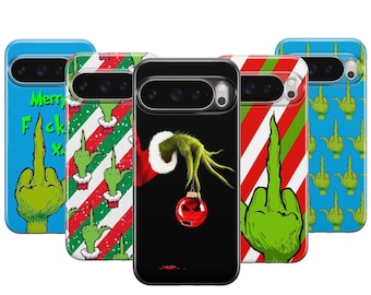 Capa de celular com dedo médio de Natal, capa de Grinch para Google Pixel 10 Pro XL 9 Pro 8 7 Samsung Galaxy S25 S24 S23 S22 S21 S20 Ultra Plus