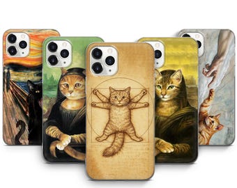 Capa de celular com meme de gato, paródia da Vinci, capa para iPhone 17 ProMax, 16Pro, 15 Plus, 14, 13 Mini, 12, 11 X, XS e Pixel, 10ProXL, 9 Pro e 8
