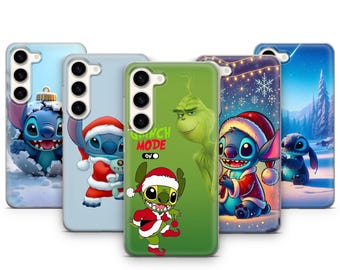 Capa de celular natalina do Stitch, desenho animado da Disney. Compatível com Samsung Galaxy S26 Ultra, S25 FE, S24 Plus, S23, S22, S21, S20, A17, A16, A26, A37, A36, A55 e A57.