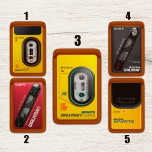 Vintage Audio Musik Retro Walkman Player PU Leder MagSafe Magnetischer Veranstalter Brieftasche Kartenhalter Für Telefon Auf der Rückseite Angepasst