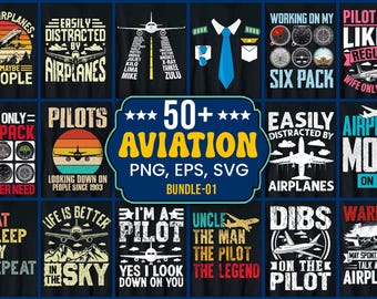 May include: A collage of 10 colorful graphic designs featuring airplanes, pilots, and aviation-themed text. The designs are set against a black background and include phrases like "I like airplanes", "Pilot's Wife", "Easily Distracted by Airplanes", and "Airplane Mode".