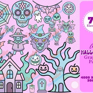 Cute Halloween Graphics Pack, Pastel Clipart Bundle, Cute Spooky, Kawaii Halloween, Pink Halloween Aesthetic, Gothic Cute Halloween