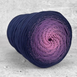 Ombre silkespolyester platt snöre / 5 mm / 220 m / trefärgat / virkat väskgarn