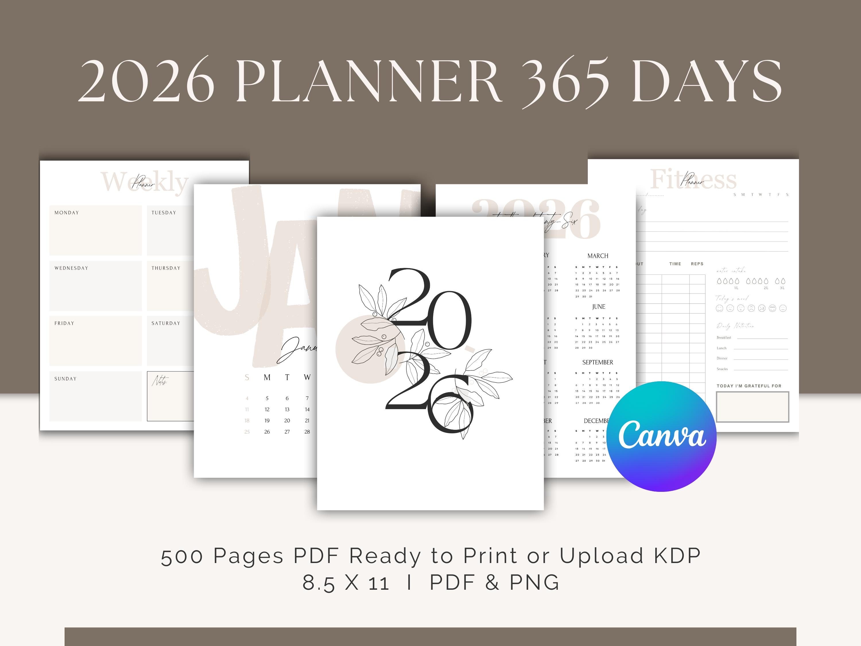 2026 Planner 365 Days | KDP Interior | Yearly Planner | Monthly Planner | Daily Planner | Day Tracker | 2026 | Gratitude | To-do List