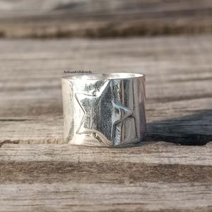 Handmade Sterling Silver Wide Band Star Ring, Boho Chunky Ring