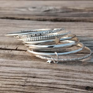 Sterling Silver Bangle Set, Star Charm, Designer Bangles