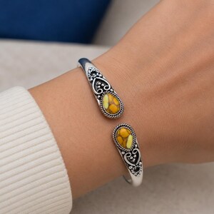 Bohemian Sterling Silver Honey Dahlia Turquoise, Kingman Open Cuff Bracelet.