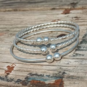 Handmade Sterling Silver Bangle Set, Boho Stackable Bangles