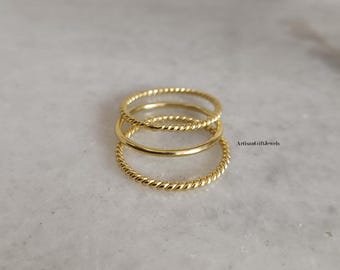 Handmade Gold Plated Sterling Silver Three Band Ring Set