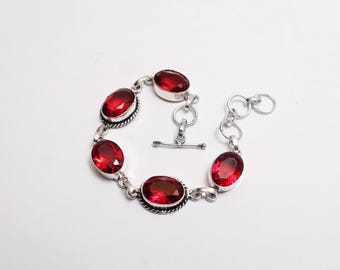 Handgemachtes Granat 925 Silber Armband, zierlicher Edelsteinschmuck