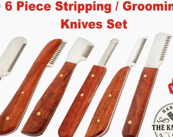 Professional Dog Stripping Knife kit: 6 piece, Dog and pets Grooming set with Wooden Handle