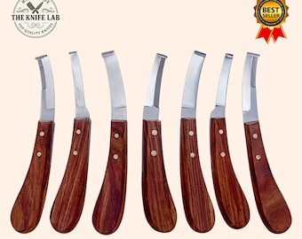 Farrier Hoof Knife 7PCS Set : Stainless Steel Blades, Wooden Handle