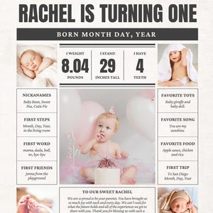 Poster de journal personnalisé pour le premier anniversaire : panneau d&#39;étape (téléchargement numérique)