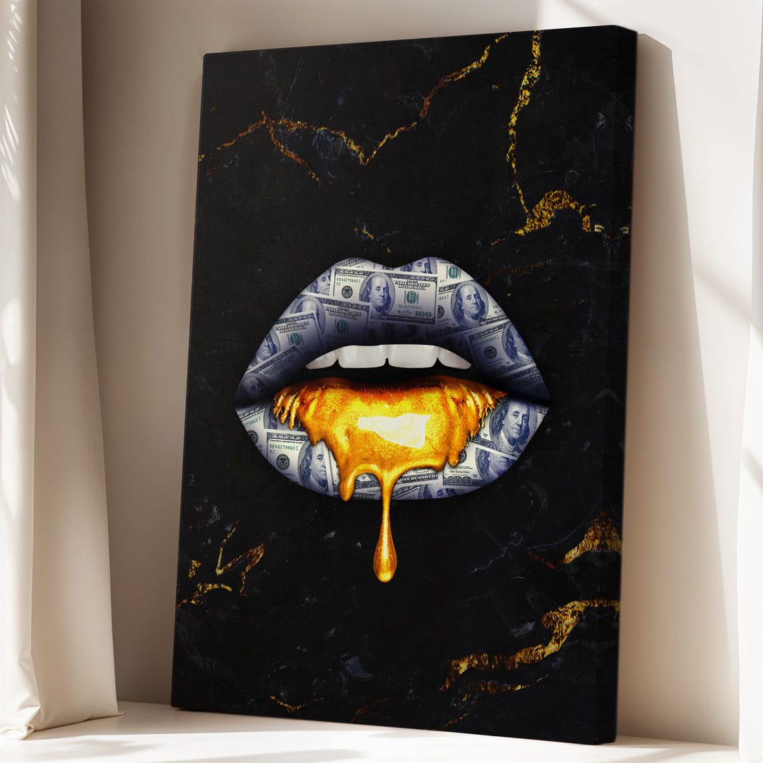 Luxury Gold Kiss Lips Canvas Wall Art - Aesthetic Room Decor - Gold ...