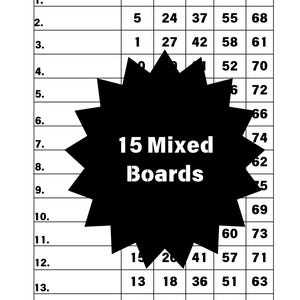 1-15 Bingo Board, (15 Black and White, Bingo Boards)
