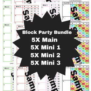 Block Party Bingo Board, 5 Main Games With Minis (Rainbow, Pink, Green, Red)