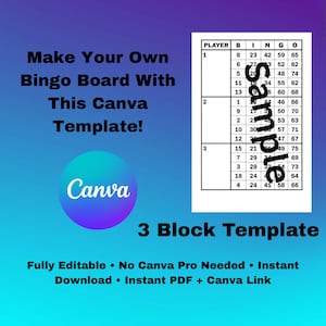 Bingo Board Template – 3 Block – Canva Editable Bingo Board 1-15