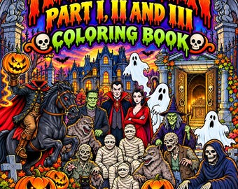 Halloween Bundle: Part I, II and III Coloring Book | Grim Halloween | Adult Coloring Book | 105 Printable Pages | Digital Download | Grim