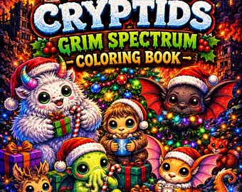 Christmas Cryptid Coloring Book | Cute Christmas Cryptids | Adult Coloring Book | 35 Printable Pages | Digital Download | Grim Spectrum