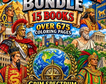 Super History Bundle | 15 Adult Coloring Books | 675+ Printable Coloring Pages | Ancient Civilizations & Empires | Digital PDF I History
