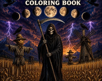 Grim Moon Phases Coloring Book | Adult Coloring Pages | 35 Printable Pages | Lunar Art | Lunar Coloring | Digital Download | Grim Spectrum