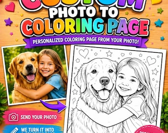 Custom Photo to Coloring Page | Personalized Coloring Page From Your Picture | Pet, Family, Couple or Kids | Printable Digital Download
