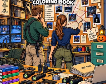 The Halloween Murder Files Coloring Book | Halloween Horror & Monster Hunters | Adult Coloring Book | 49 Printable Pages | Digital Download