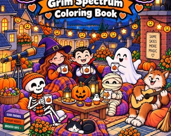 Cozy Cute Halloween Coloring Book | Cute Spooky Monsters | Adult Coloring Book | 50 Printable Pages | Digital Download | Grim Spectrum