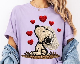 Braut Hund Cartoon Shirt, Beagle Braut T-Shirt mit Herzen, süßes Hochzeit Cartoon Hund Top, Brautparty Geschenk Shirt, Zukünftige Frau Beagle T-Shirt