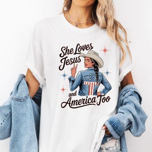 Retro USA Sweatshirt, She Loves Jesus And America Too, Womens USA Crewneck Sweatshirt, USA Shirt, America Sweatshirt, 4th of July Sweatshirt