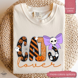 Halloween Black Cat & Ghost Comfort Colors Shirt, Halloween Ghost Tshirt, Spooky Season Cat Tee, Halloween Cute Women Outfit, Halloween Gift