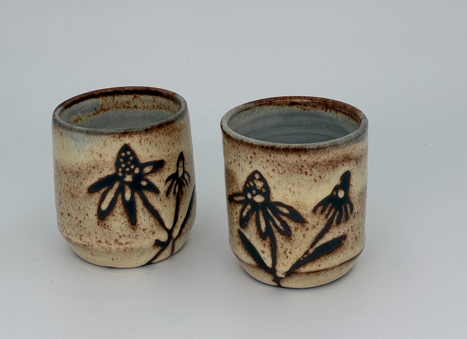 Flower Tumbler Set Yellow Hand thrown Stoneware