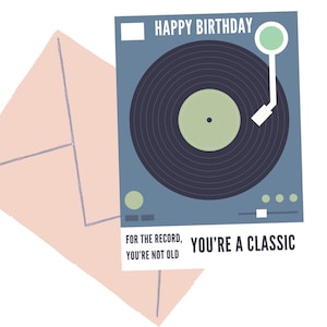 "Retro Vinyl Geburtstagskarte - ""You're a Classic"" lustige Musikliebhaber zum Ausdrucken | Vintage Plattenspieler Geburtstagsgruß